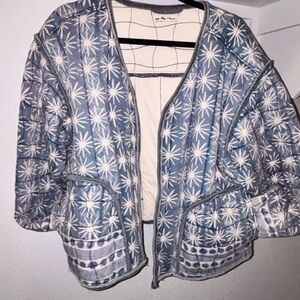 Free People Blue and White Patterned Jacket
